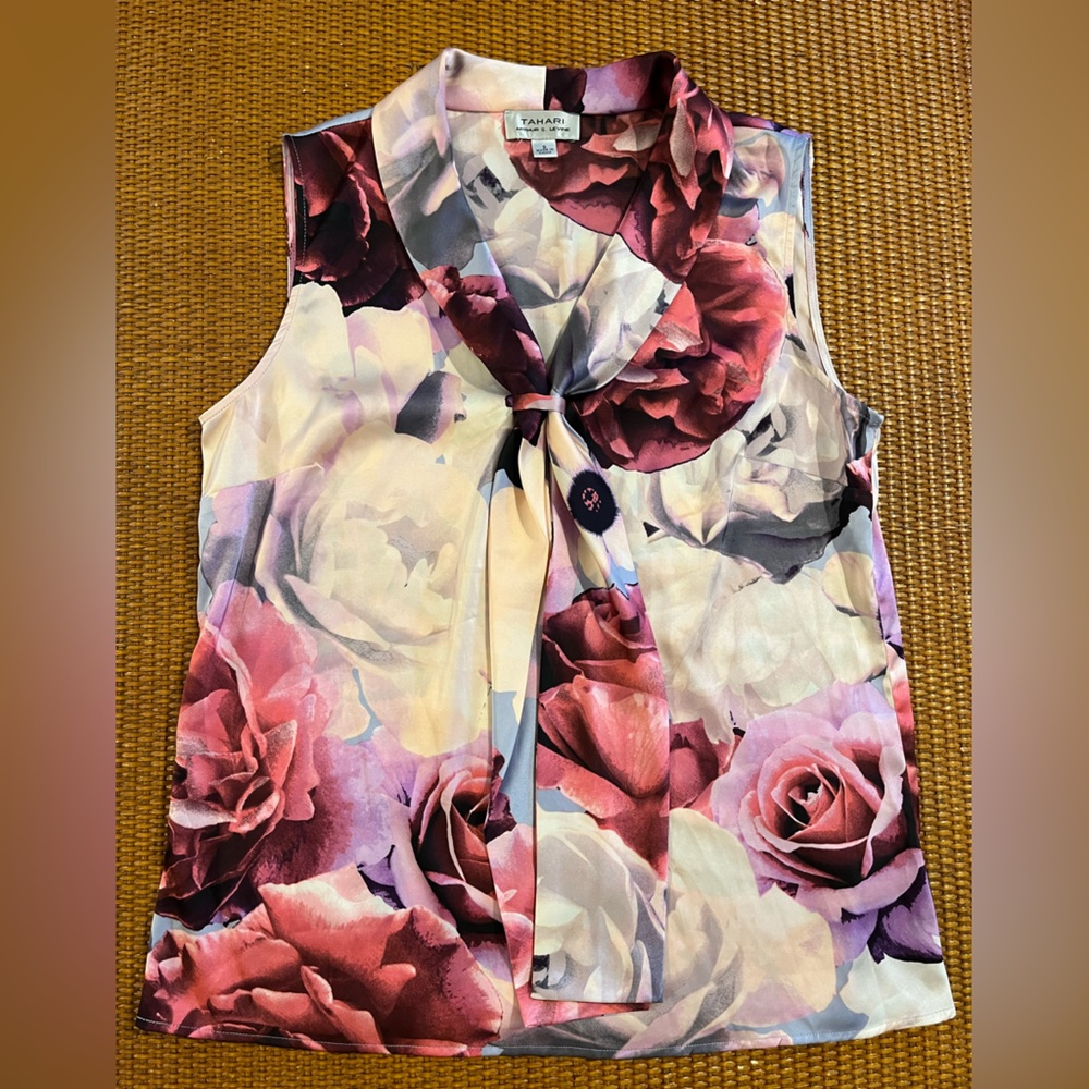 Tahari Floral Necktie Tank Top Blouse
